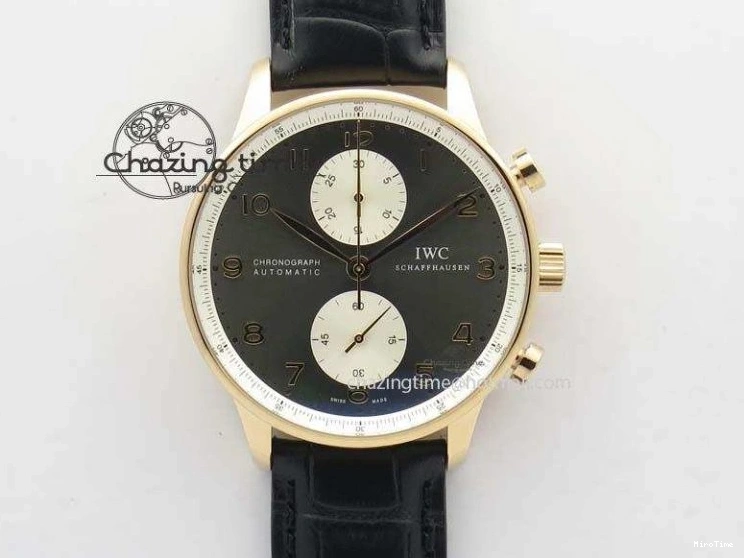 MIROTIME 0324 Portuguese Chrono RG IW371433 Jackie Chan ZF 1:1 Best Edition Gray Dial On Black Leather Strap A7750 V WrinkleFree 7273